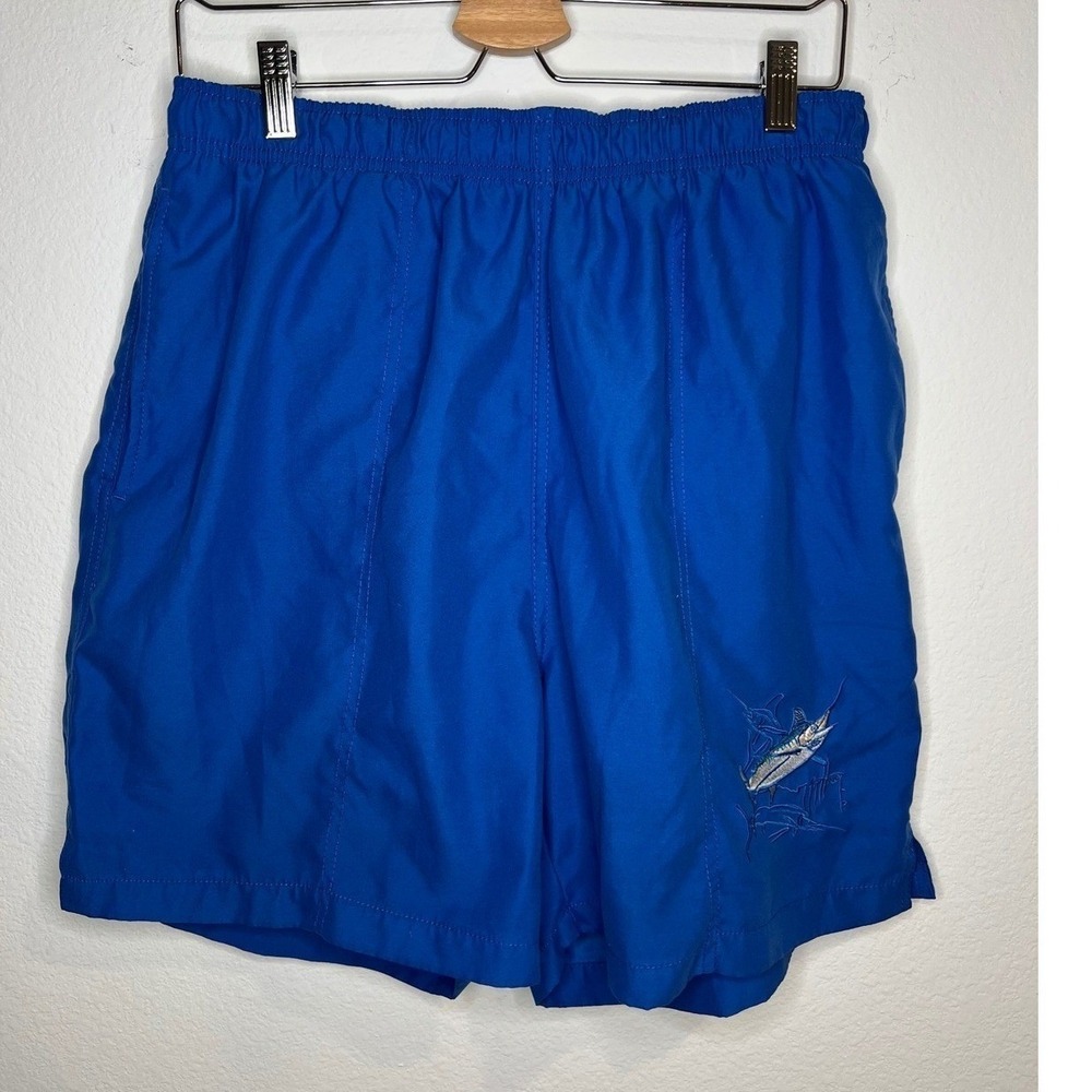 Guy Harvey Mens Swim Trunks Marlin Embroidered Blue Large